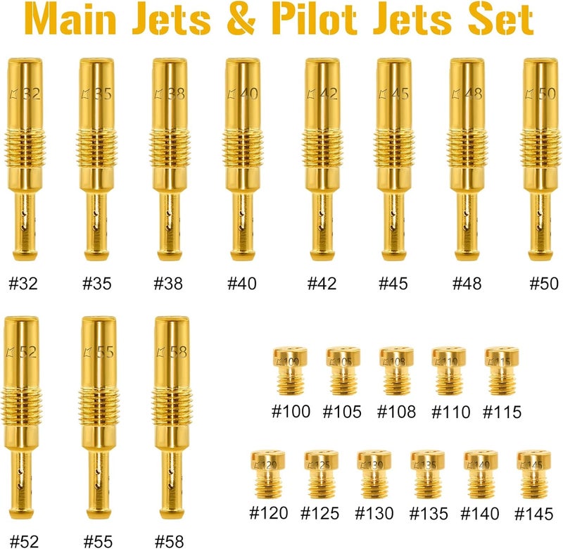 FOJOO 22 Pcs Carburetor Jet Kit — 11 Main & 11 Pilot Jets for PE PWK PZ CG PHBG Carbs, Compatible with Nibbi Honda Keihin Yamaha OKO CVK PWM - Image 2